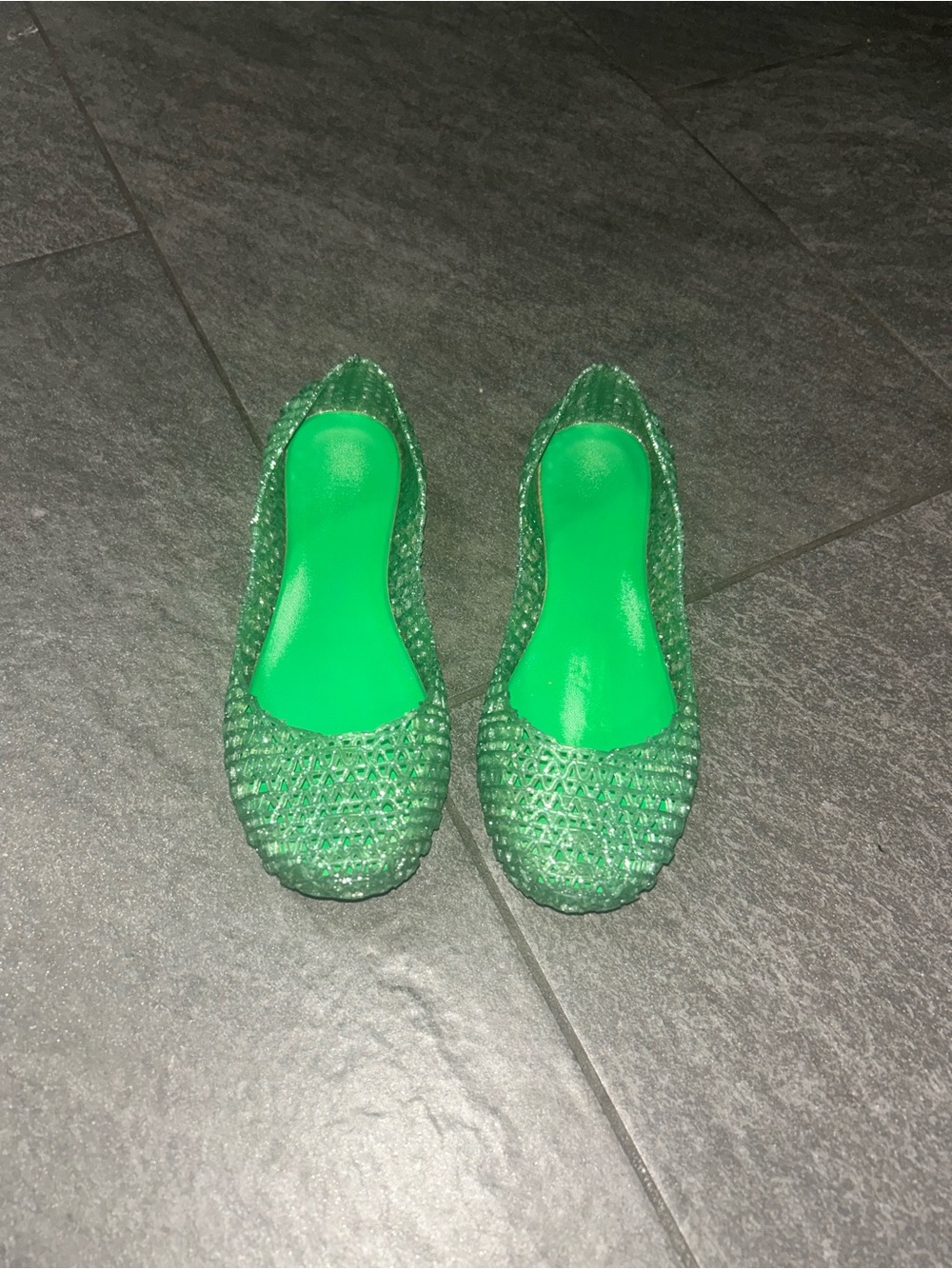 Mini Melissa Girls Green Sparkly Slip-On Jellies size 1